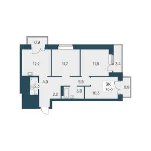 3-к квартира, вторичка, 70м2, 16/30 этаж