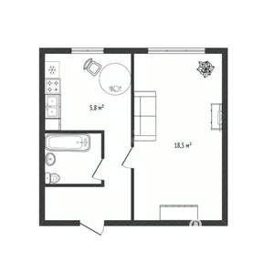 1-к квартира, вторичка, 28м2, 1/5 этаж