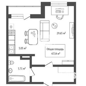Студия квартира, вторичка, 48м2, 8/24 этаж