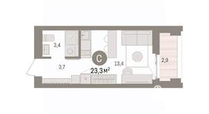 Студия квартира, вторичка, 23м2, 15/16 этаж