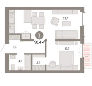 1-к квартира, вторичка, 50м2, 5/23 этаж