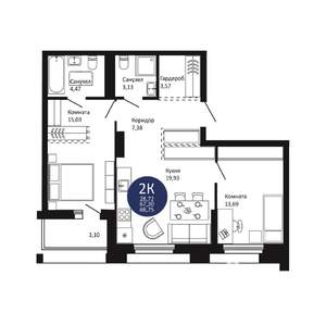 2-к квартира, вторичка, 69м2, 18/20 этаж