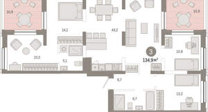 3-к квартира, вторичка, 135м2, 13/17 этаж