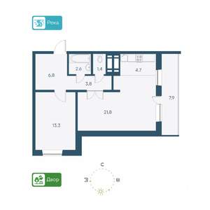 2-к квартира, строящийся дом, 58м2, 4/26 этаж