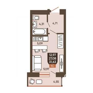1-к квартира, вторичка, 32м2, 10/19 этаж