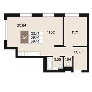 2-к квартира, вторичка, 59м2, 3/10 этаж