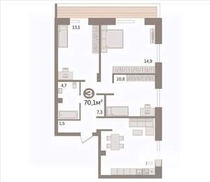 3-к квартира, вторичка, 70м2, 9/16 этаж