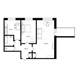 2-к квартира, вторичка, 44м2, 2/9 этаж