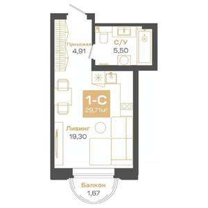1-к квартира, вторичка, 30м2, 13/24 этаж