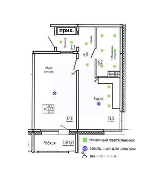 1-к квартира, строящийся дом, 45м2, 2/17 этаж