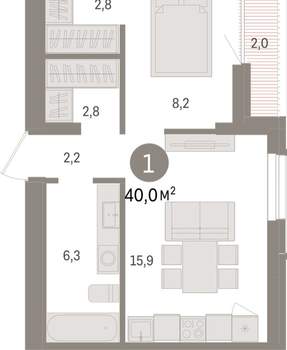 1-к квартира, вторичка, 40м2, 7/15 этаж