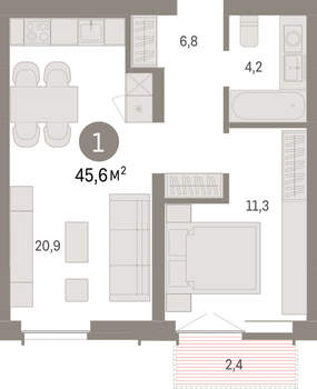 1-к квартира, вторичка, 46м2, 1/23 этаж
