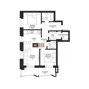 3-к квартира, вторичка, 71м2, 2/23 этаж