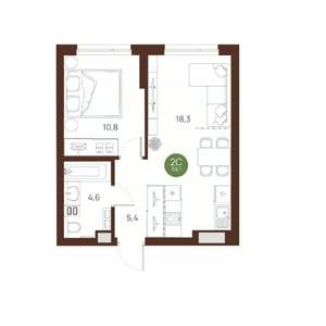 2-к квартира, строящийся дом, 39м2, 5/27 этаж