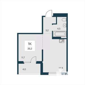 1-к квартира, вторичка, 38м2, 4/18 этаж