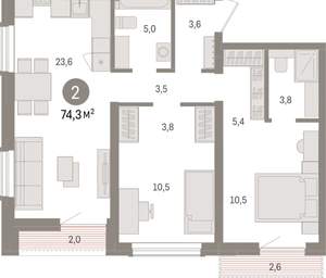 2-к квартира, вторичка, 74м2, 13/15 этаж