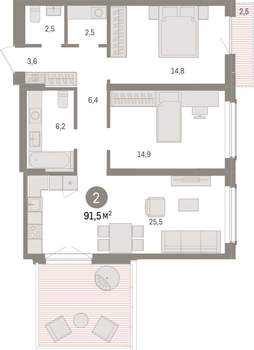 2-к квартира, вторичка, 92м2, 10/15 этаж