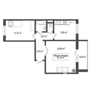 2-к квартира, вторичка, 53м2, 9/10 этаж
