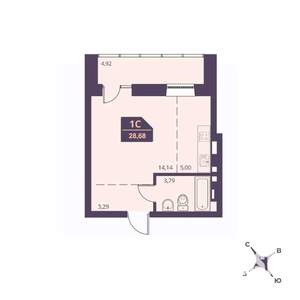 Студия квартира, вторичка, 29м2, 12/24 этаж