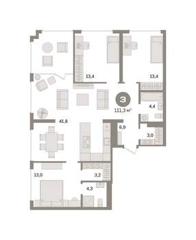 3-к квартира, сданный дом, 113м2, 17/24 этаж