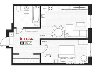 2-к квартира, вторичка, 48м2, 6/12 этаж