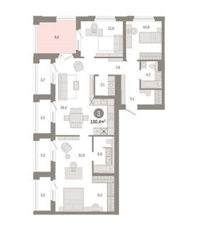 3-к квартира, вторичка, 130м2, 14/24 этаж