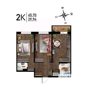 2-к квартира, строящийся дом, 66м2, 5/17 этаж