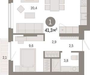1-к квартира, вторичка, 41м2, 6/12 этаж