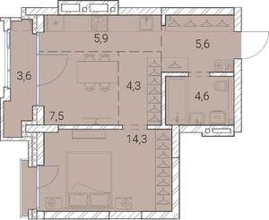 2-к квартира, вторичка, 46м2, 17/25 этаж
