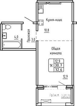 1-к квартира, строящийся дом, 33м2, 14/14 этаж