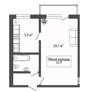 1-к квартира, вторичка, 33м2, 8/9 этаж