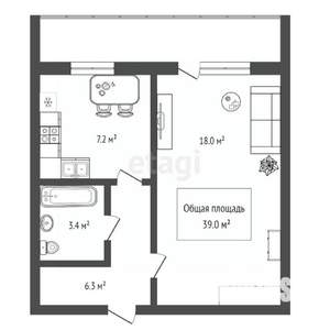 1-к квартира, вторичка, 39м2, 14/20 этаж