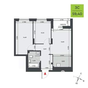 3-к квартира, вторичка, 59м2, 2/21 этаж