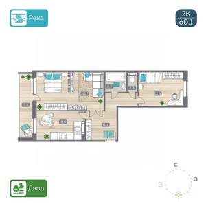 2-к квартира, вторичка, 60м2, 10/17 этаж