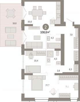 2-к квартира, вторичка, 109м2, 1/9 этаж