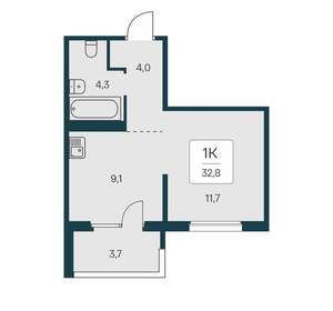 1-к квартира, вторичка, 33м2, 13/17 этаж