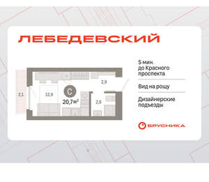 Студия квартира, вторичка, 21м2, 6/12 этаж