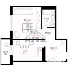 1-к квартира, вторичка, 46м2, 10/15 этаж