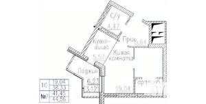 1-к квартира, строящийся дом, 45м2, 11/24 этаж
