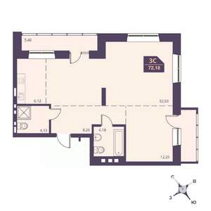 3-к квартира, вторичка, 72м2, 7/24 этаж