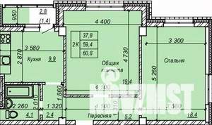 2-к квартира, строящийся дом, 61м2, 7/9 этаж