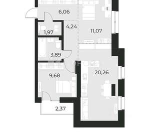 2-к квартира, вторичка, 56м2, 7/16 этаж