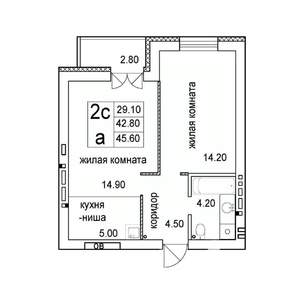 2-к квартира, строящийся дом, 46м2, 5/8 этаж