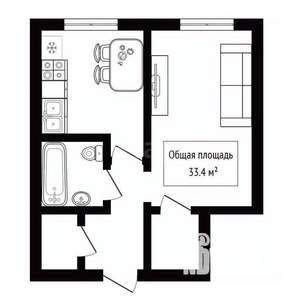 1-к квартира, вторичка, 33м2, 1/6 этаж