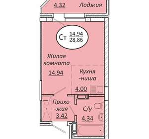 1-к квартира, вторичка, 29м2, 9/25 этаж