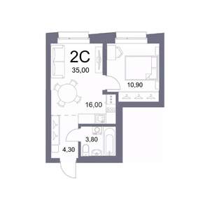 2-к квартира, вторичка, 35м2, 12/25 этаж