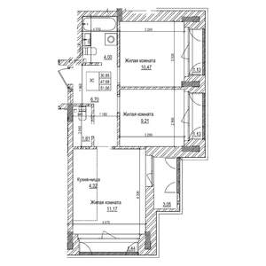 3-к квартира, строящийся дом, 48м2, 21/21 этаж