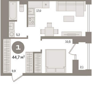1-к квартира, вторичка, 45м2, 24/30 этаж
