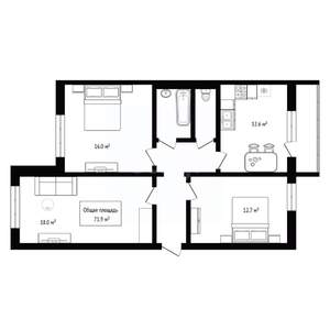 3-к квартира, вторичка, 72м2, 16/18 этаж