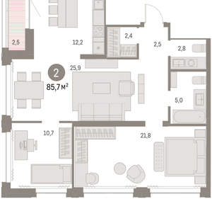 2-к квартира, вторичка, 85м2, 23/30 этаж
